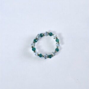 Teal & Crystal Ring | Handmade Gold Accent Stretch